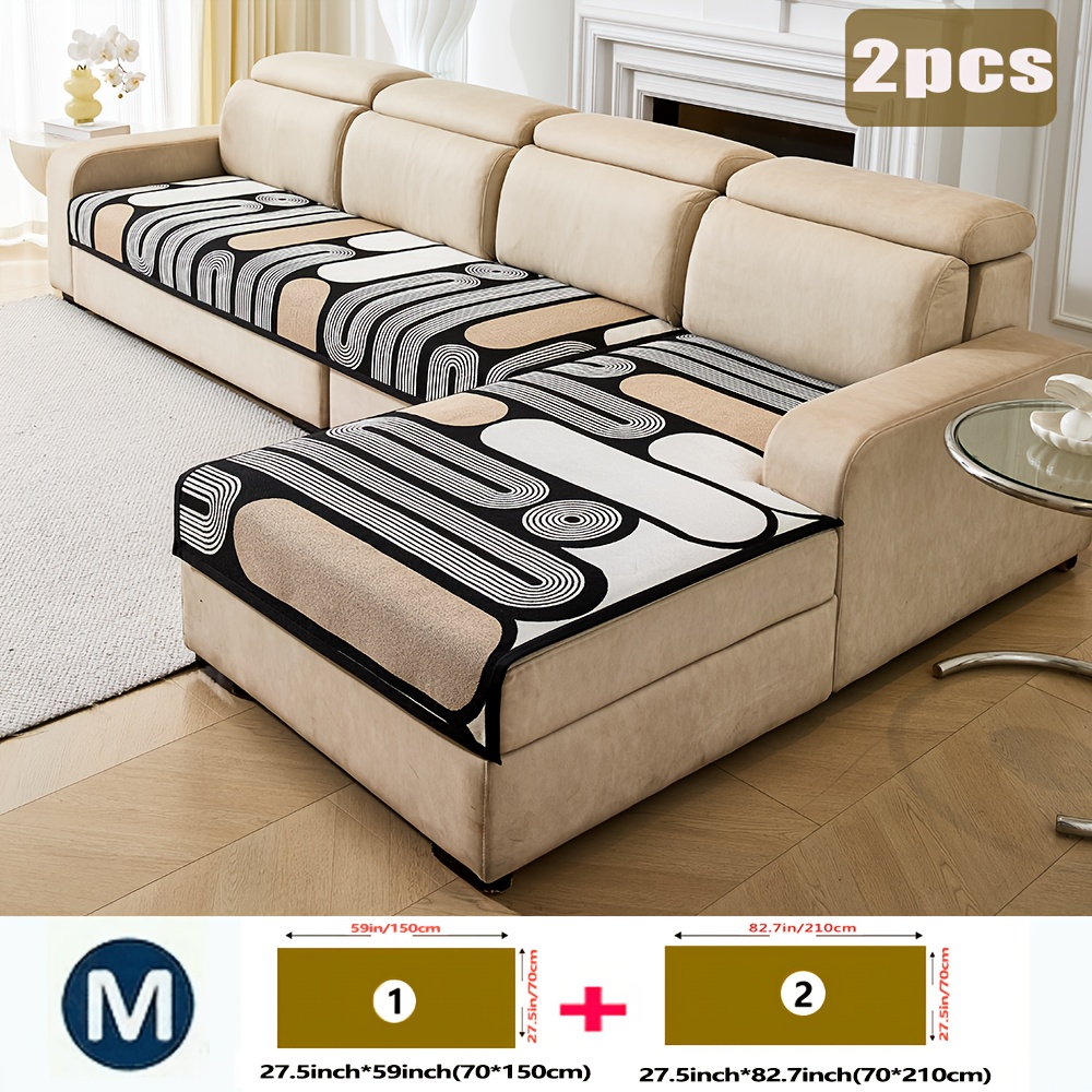 TEMU 2pcs Bohemian Style Chenille Sofa Covers, Modern Geometric Anti Slip Furniture Protection Covers, Pet Friendly, Machine Washed, Suitable For