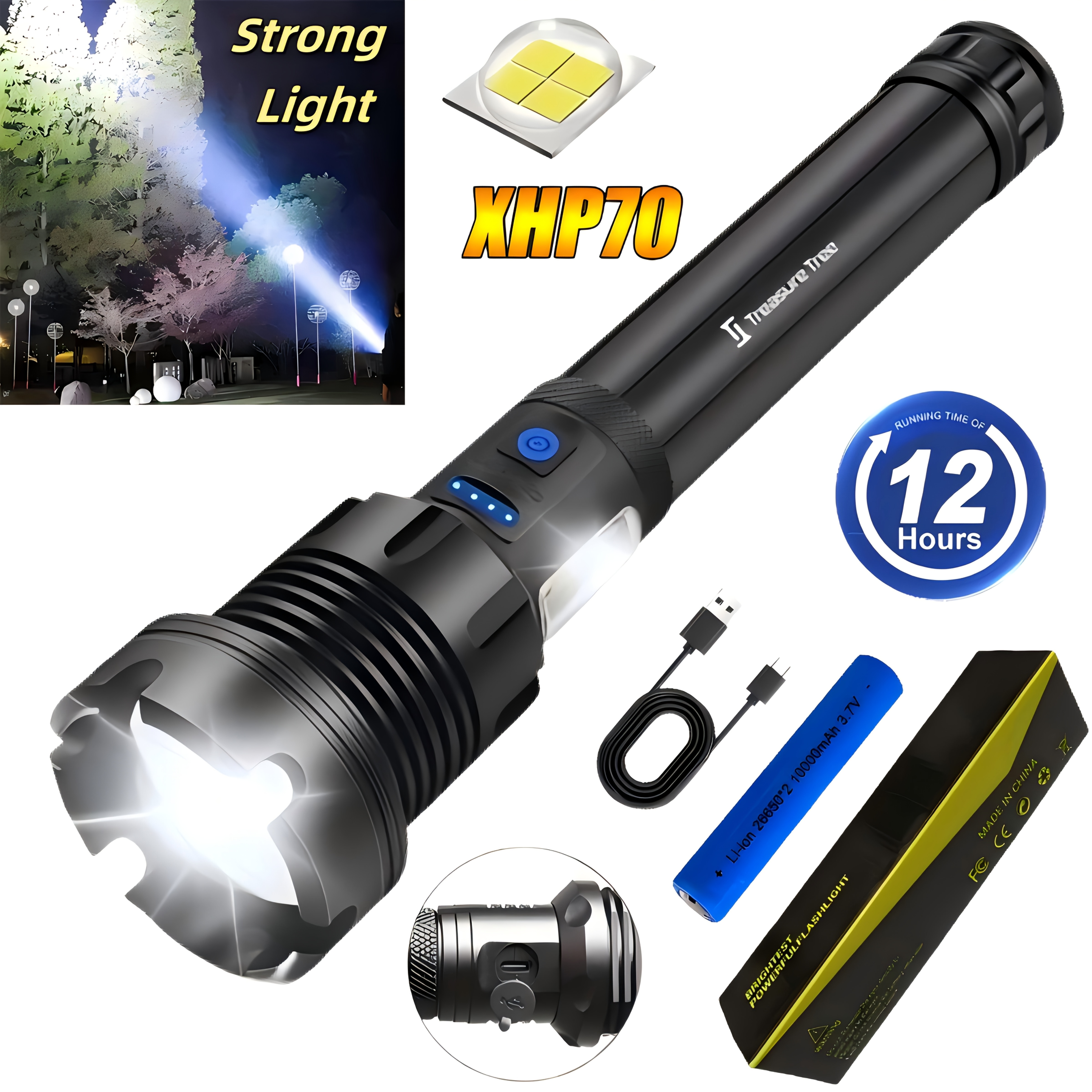 

2024 New P90 Rechargeable High Flashlight - Led With Cob Light, 7 , Handheld Powerful Flashlight For Hunting, Camping, Emergencies