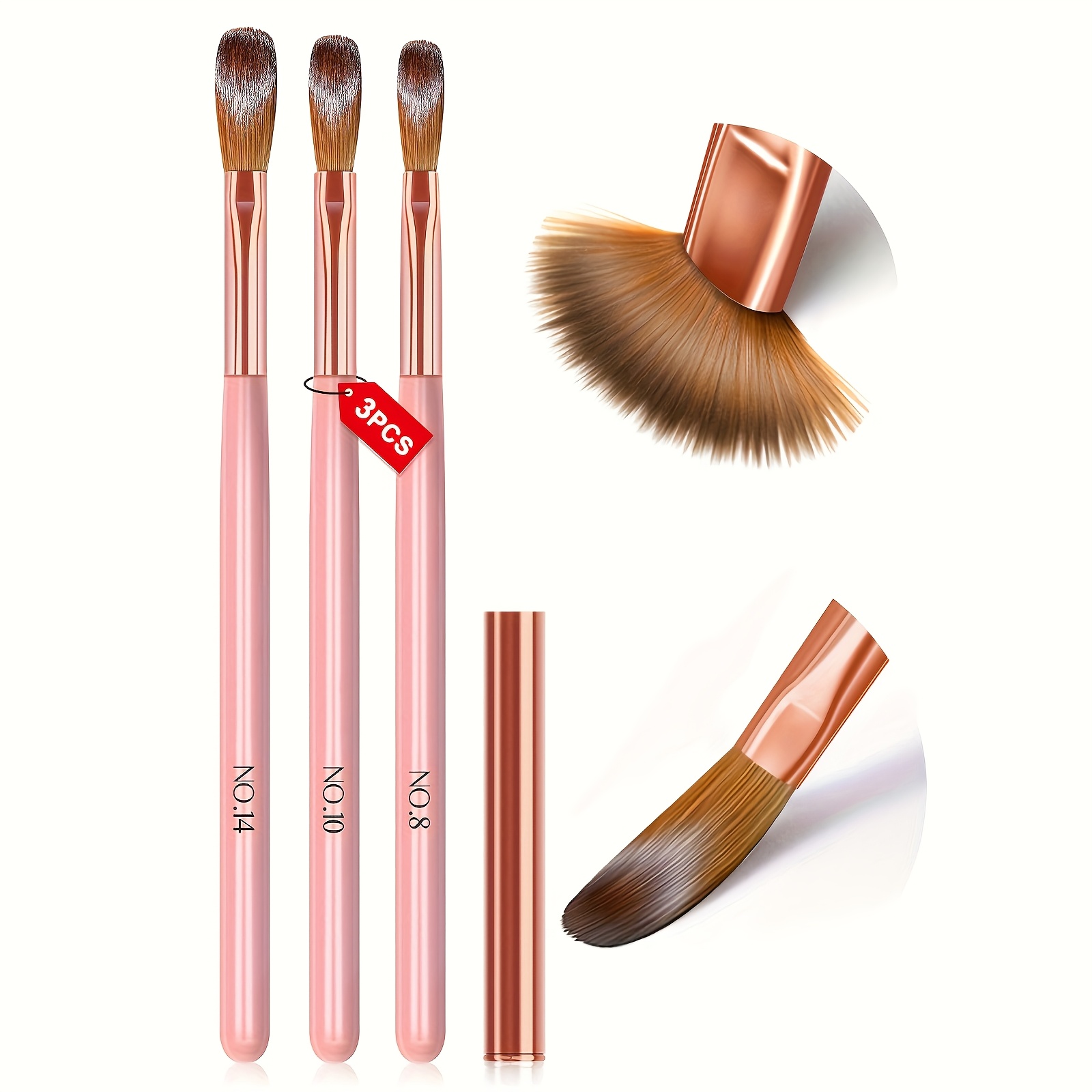 TEMU 3pcs Acrylic Nail Brush Set - Professional Size 8/10/14 For Perfect Application, Ideal For Powder & Extensions, Fragrance-free Manicure Tools