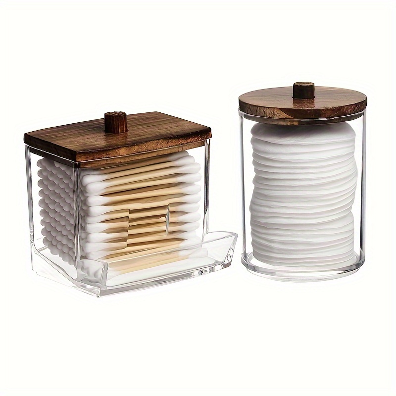 2pcs Holder Bathroom Container, Storage Box Organizer 10/7 Oz Cotton Ball/swabs Dispenser, Apothecary Jar Organizer For Storage With Lids, Canisters