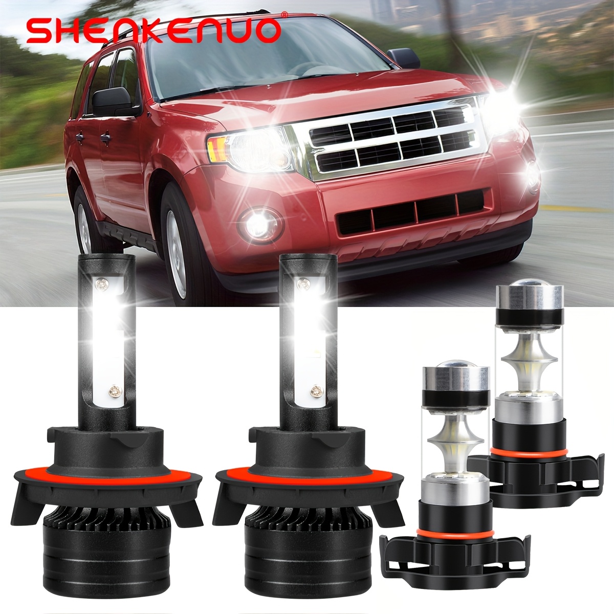 For Ford Escape 2008-2012 4pcs High/low Beam Fog Light Bulbs Combo, 6000k White 36000lm Led Headlight Bulbs Plug And Accessories
