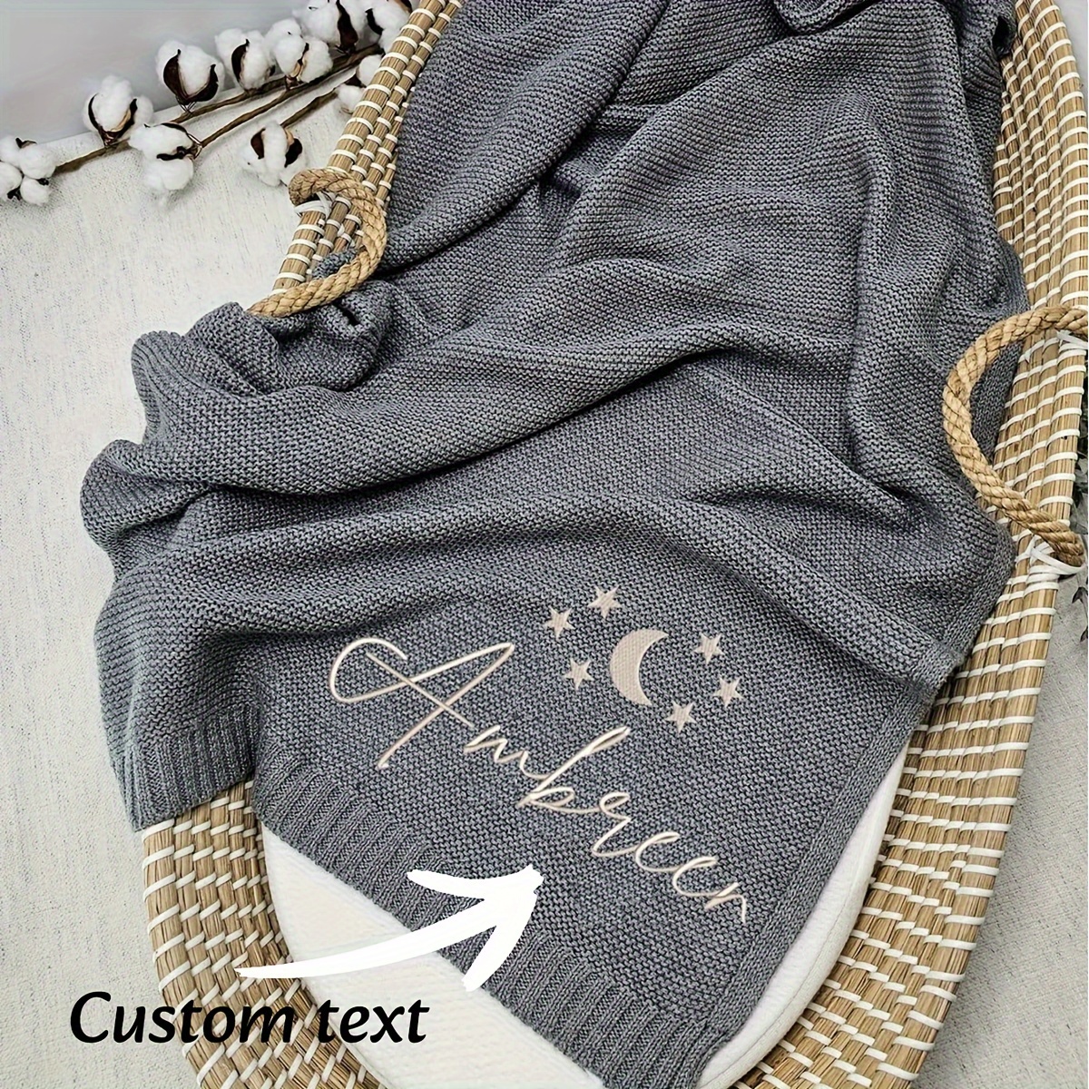 

Custom Embroidered Name Blanket - Soft, Breathable Cotton Knit | Swaddling & Stroller | Unique Gift For Birthdays & Christmas