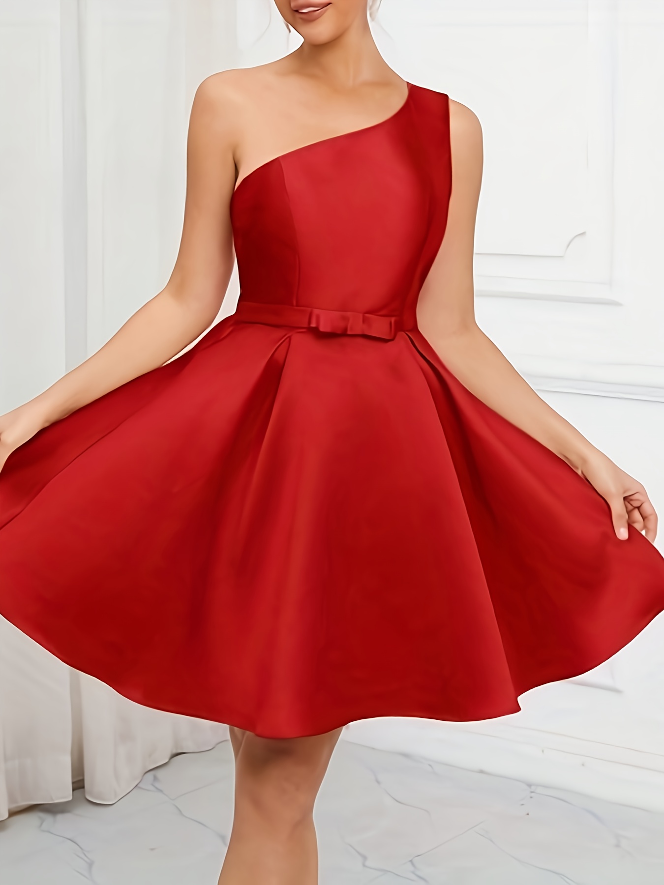 Satin Fancy Knee Length Dresses Elegant Red Satin Mini Dress For