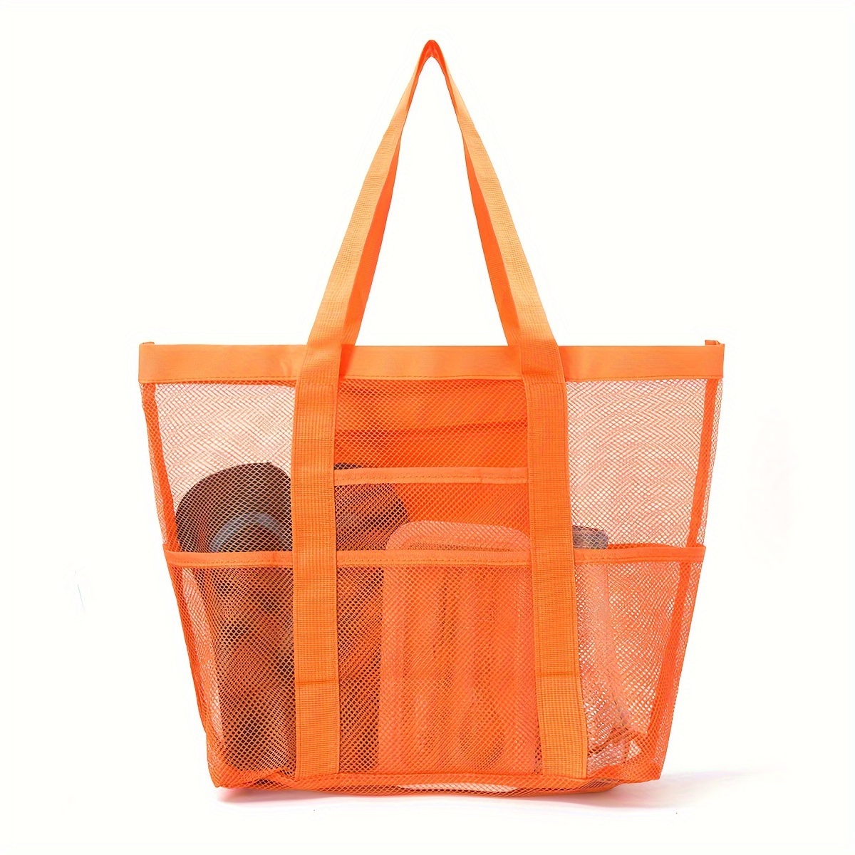 Borsa Da Spiaggia In Rete - Grande Capacità - Leggera E Traspirante - Con Tasca Con Cerniera - Nero O Rosa - Foto 8