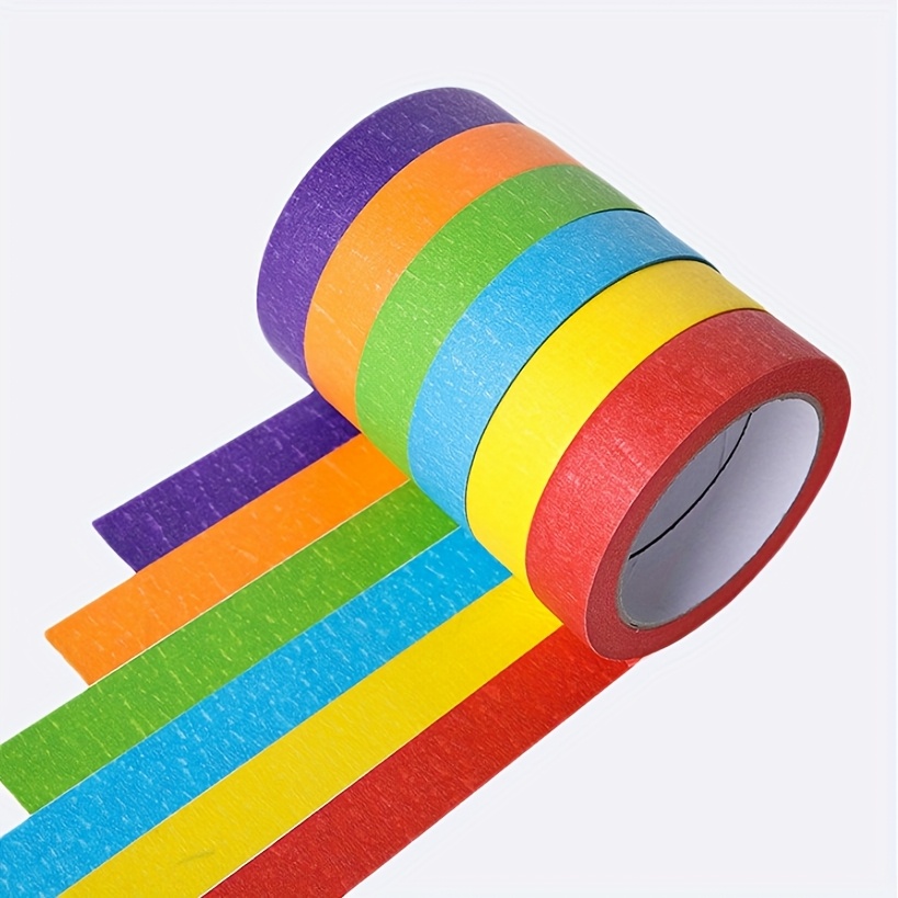 Image of 6 Rolls Of Colored Masking Tape, Colored Painter's Tape For Arts And Crafts, Pack Of 6, 1cm X 13m Drawing Tape, Craft Tape, Label Tape, Paper Tape, Colored Tape, Artist's T, 2d, Perfect For Room Decor