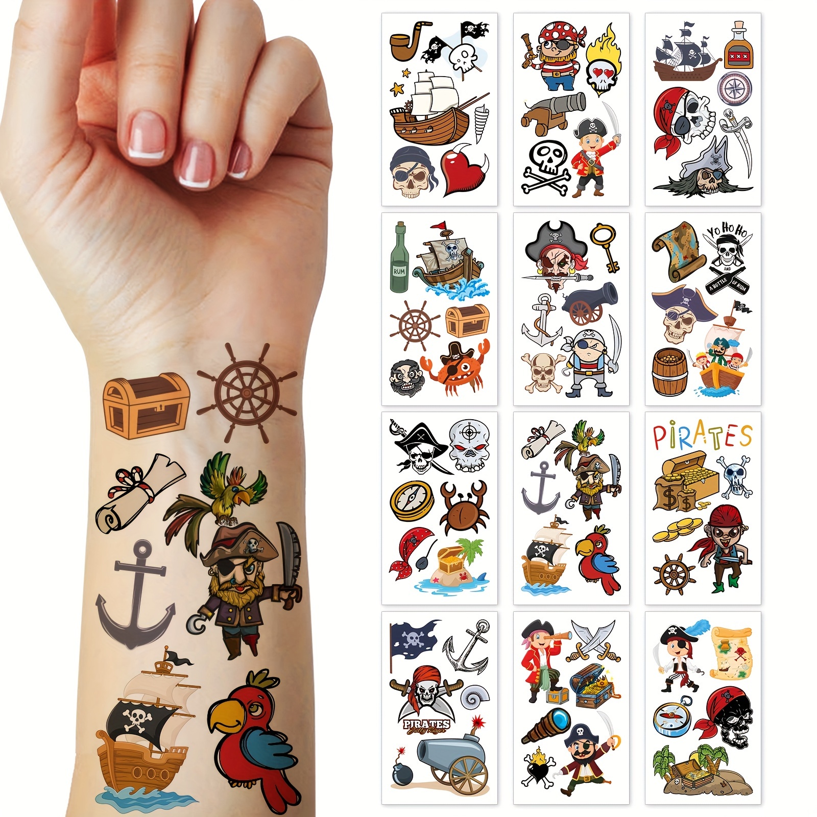 

[ ] Skedimu - Tattoos - 12pcs, & Long- Stickers For Parties And Decorations, 4x2.4