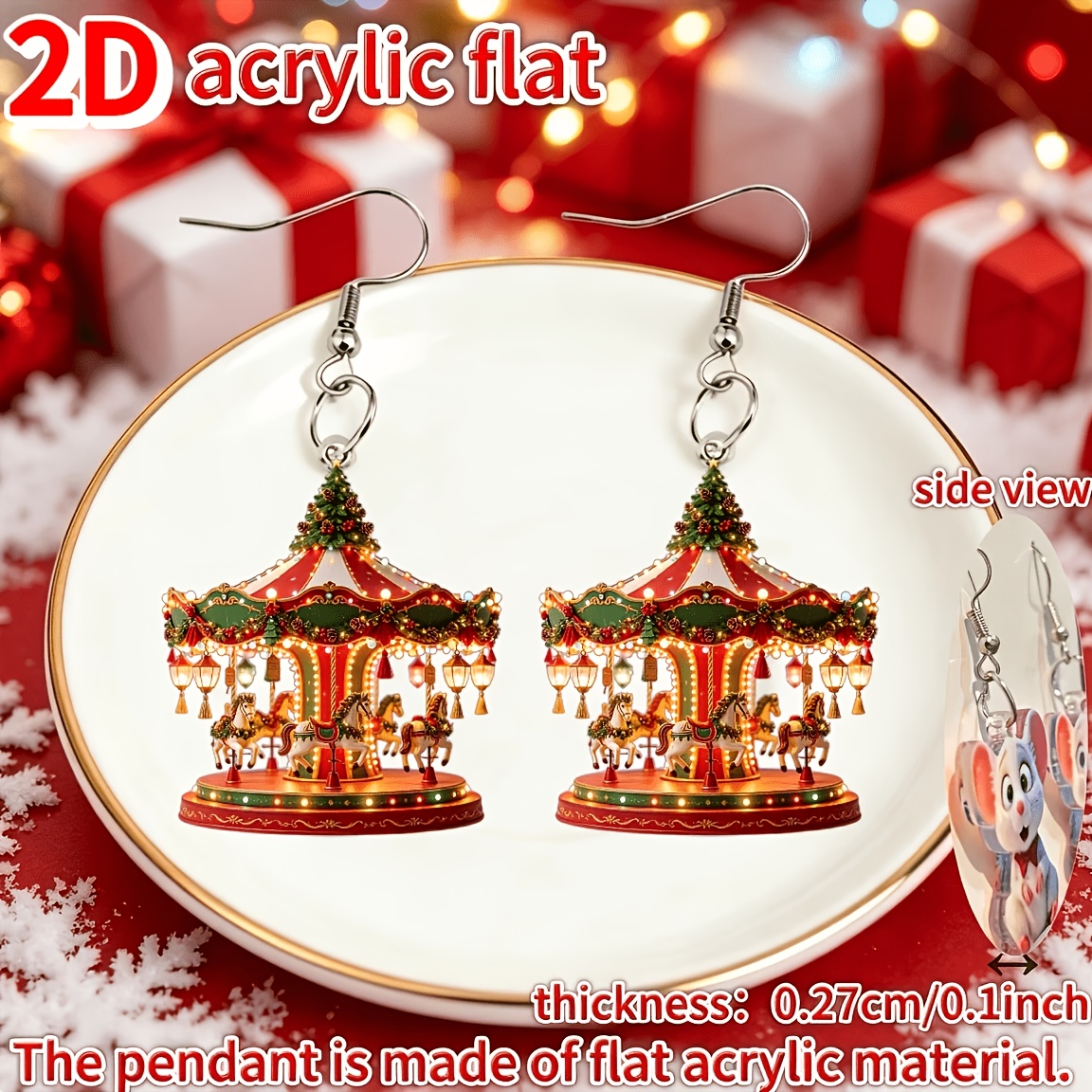 Colorful Carousel Christmas Tree Acrylic Earrings, Gift