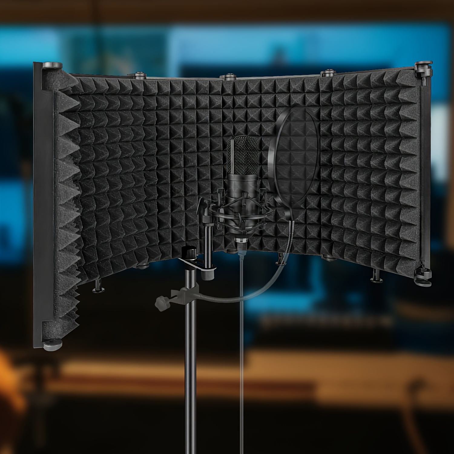 

High-density Foam Microphone Isolation For Vocal Recording - Ideal For , , Singing & Broadcasting, Black