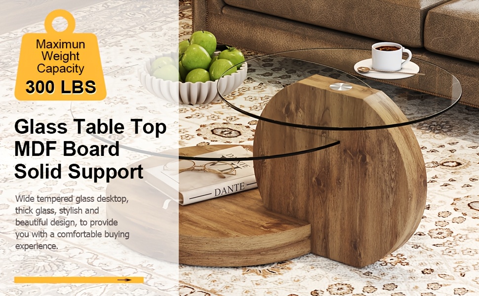 Glass Coffee Tables for Living Room Round Coffee Tables Modern Double Layer Round Table Circle Coffee Table for Small Space Home Office, Durable And Not Easily Broken, Easy to Assemble, Fashionable Design Feel (42 Inch X 17 Inch)