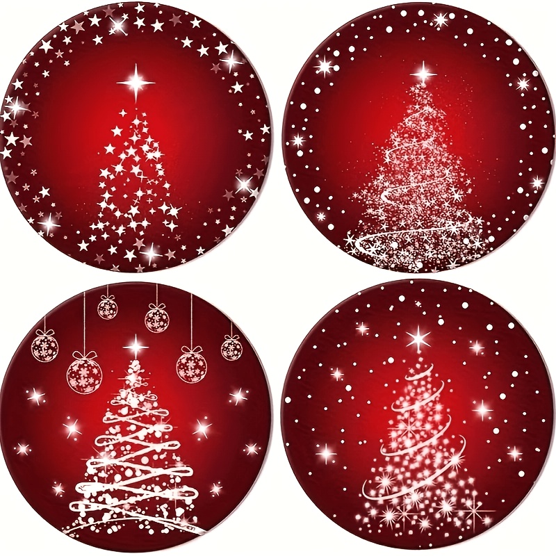 TEMU 4pcs Set Tree Coasters With Silvery Star Christmas Tree Wooden Coasters, Suitable For Home, Kitchen, Office, Party, And Dining Table Decoration