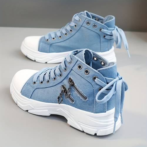 sneakers new high top shoes for women 2025 spring and autumn breathable outdoor leisure thick sole heightened zipper versatile sports