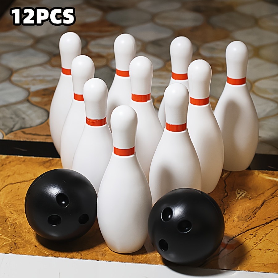 12pcs Classic White Bowling Toy Set, 10pcs Pins And 2pcs Balls, Indoor Outdoor Aged 3-6, Casual Sports Toy, Family Interactive Tumble Game, Ideal Christmas And Halloween Gift