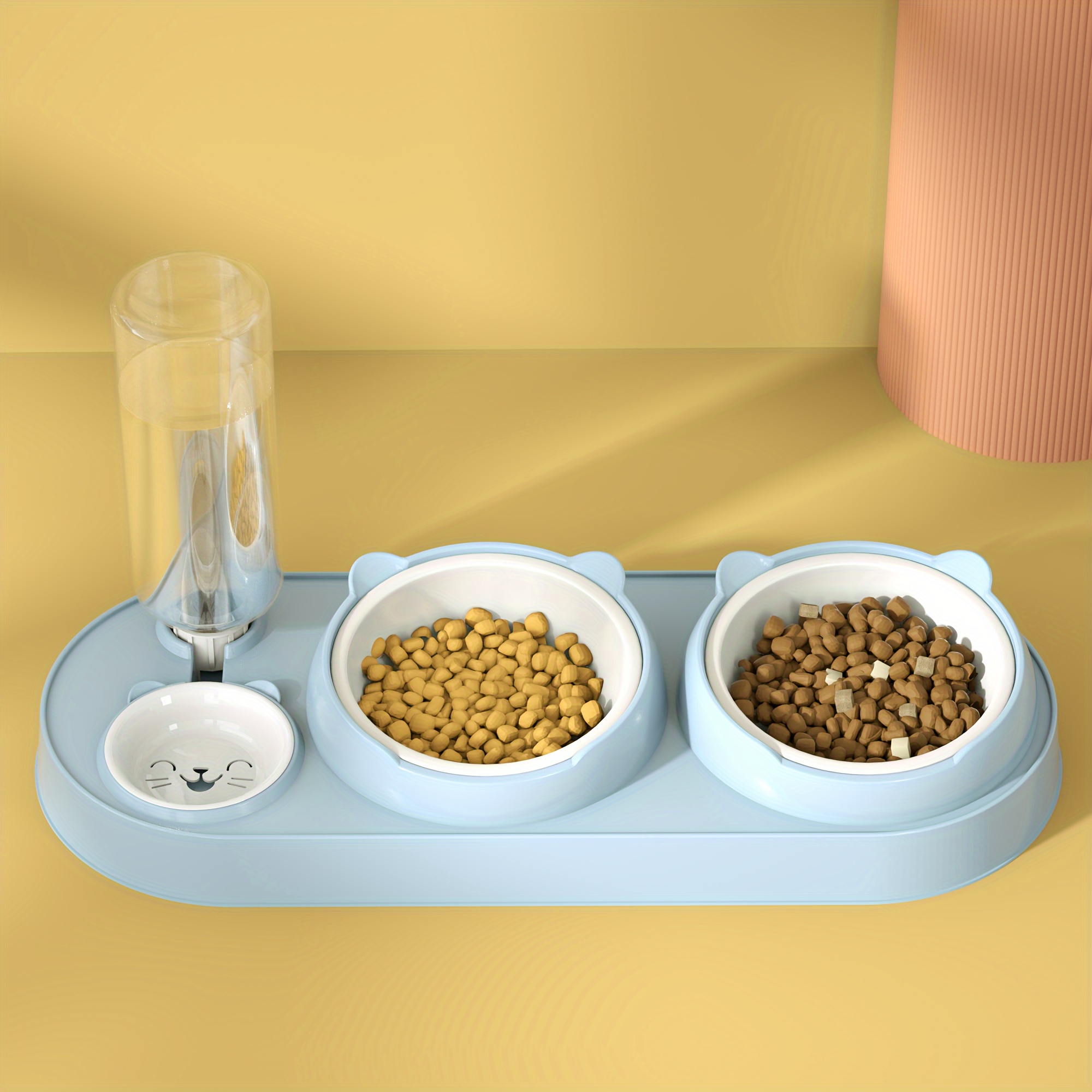 

Station d'alimentation et d'eau pour chat mignon, ensemble de 3 bols en plastique avec distributeur automatique de bouteilles d'eau, pour chats