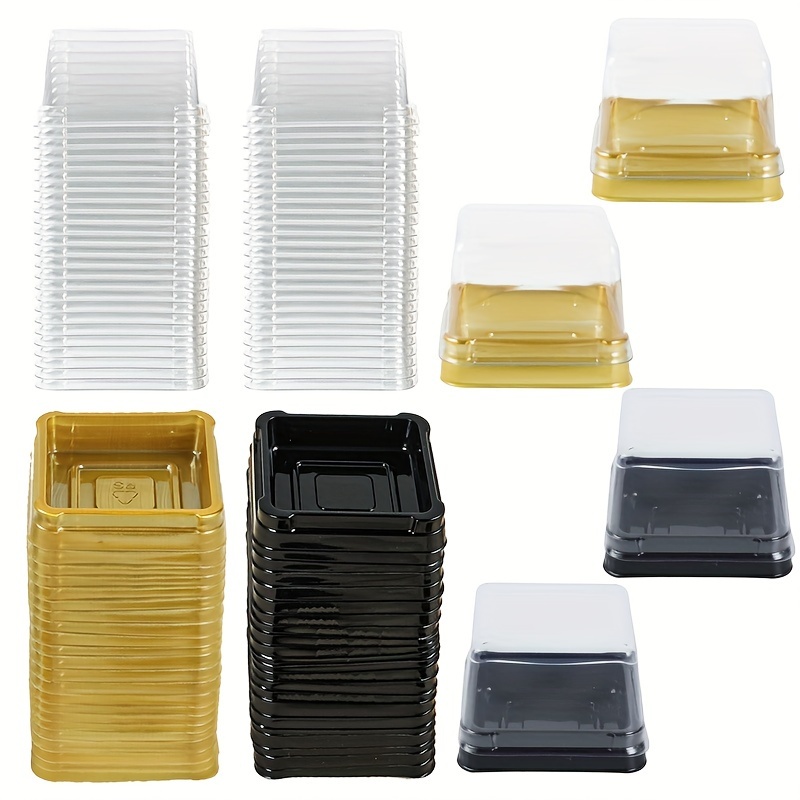 

50pcs/set, Mini Square Dessert Cake Box Container, Transparent Cupcake Baking Packaging Boxes, Wedding Birthday Party Supplies Plastic Gift Boxes