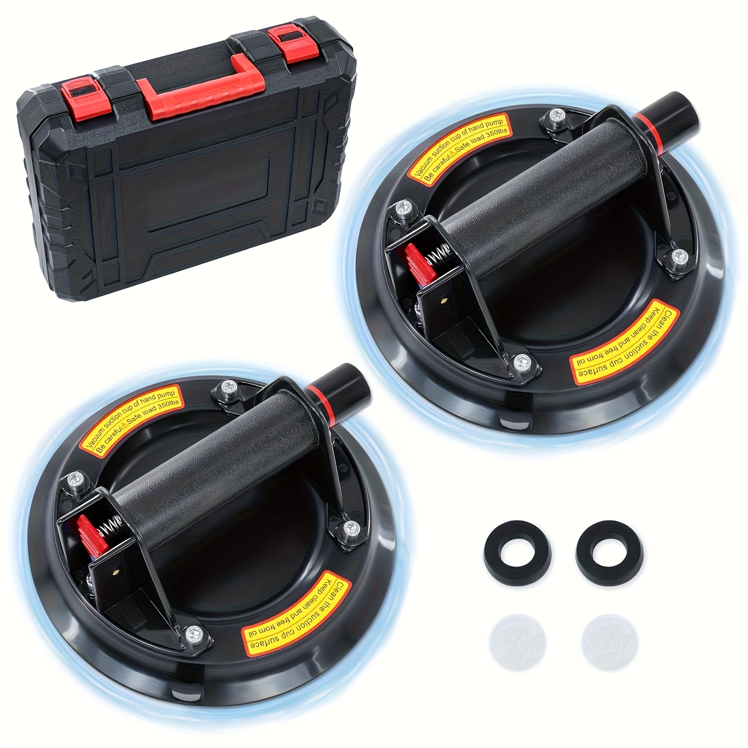 TEMU Heavy Duty Glass Suction Cup, 480lbs Tile & Glass Vacuum Lifter With Toolbox, Choose 1pc Or 2pcss Set, 2pcss With Optional Pressure Gauge,