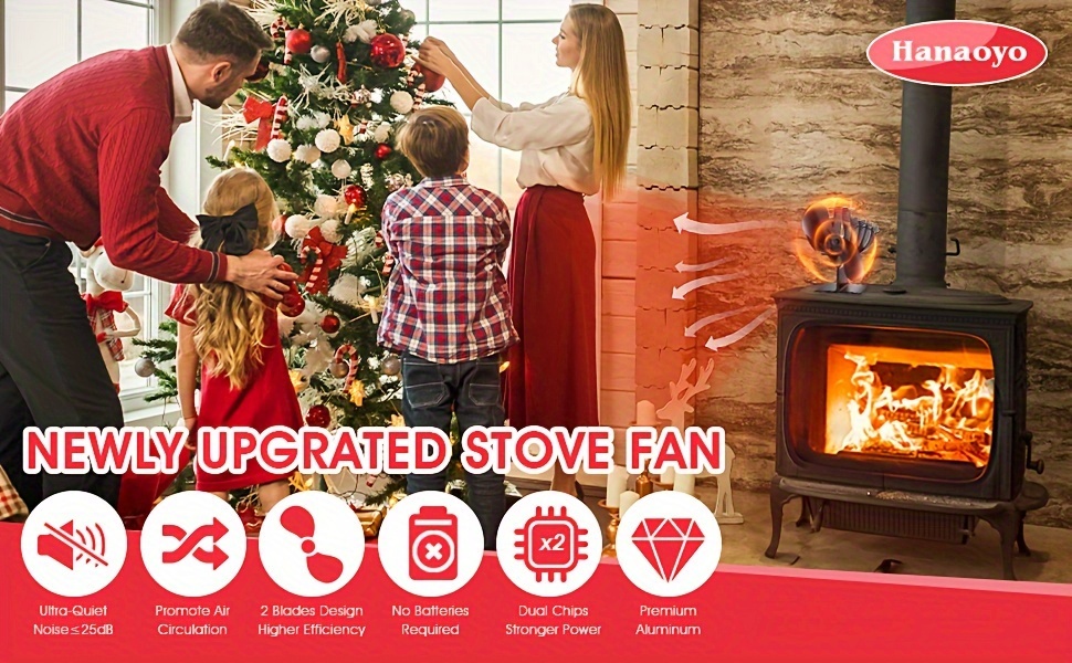 1pc wood stove fan with thermal power   design with 2 blades   super airflow   electric fan non electric suitable for wood burning stove gas stove particle stove wood stove propane stove details 0