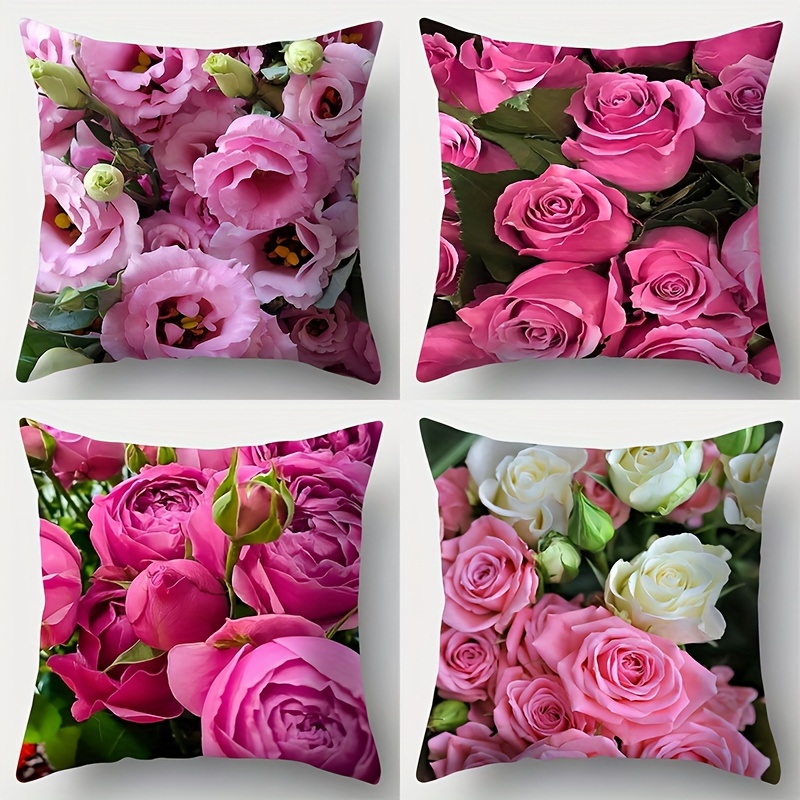

4pcs, The Pillow Is A 17.7*17.7 -inch Rose, Big Red Flowers, Pillow Pillow Pads Suitable For Home Sofa Decoration Home Living Room Bedroom No Pillow Core