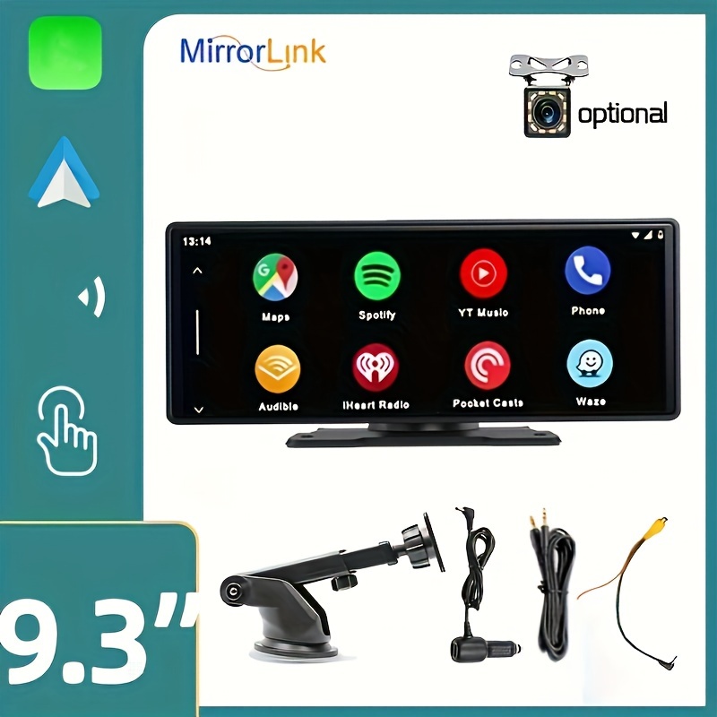9.3-inch Wireless Car Player Portable Car Radio HD Large Screen Display  Android Auto Mirror Link Plug And Play FM Rear Car Rearview