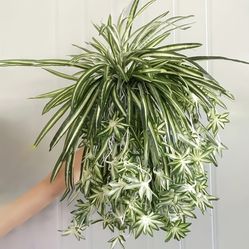 

Artificial White- Spider Plant Vine, Plastic Hanging Greenery For Outdoor & Home Decor, Power-free, Ideal For Thanksgiving, Easter, Valentine's, Day, - No Container Included