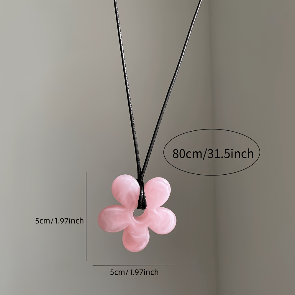 Korean Minimalist Pink Flower Pendant Long Rope Necklace