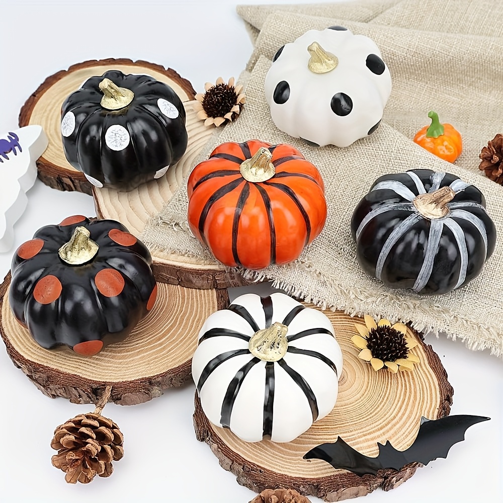 TEMU Halloween Decoration Indoor, 6 Black And White Pumpkins For Table, Layered Tray, Desk, Party Table Center Decoration, Center Decoration,