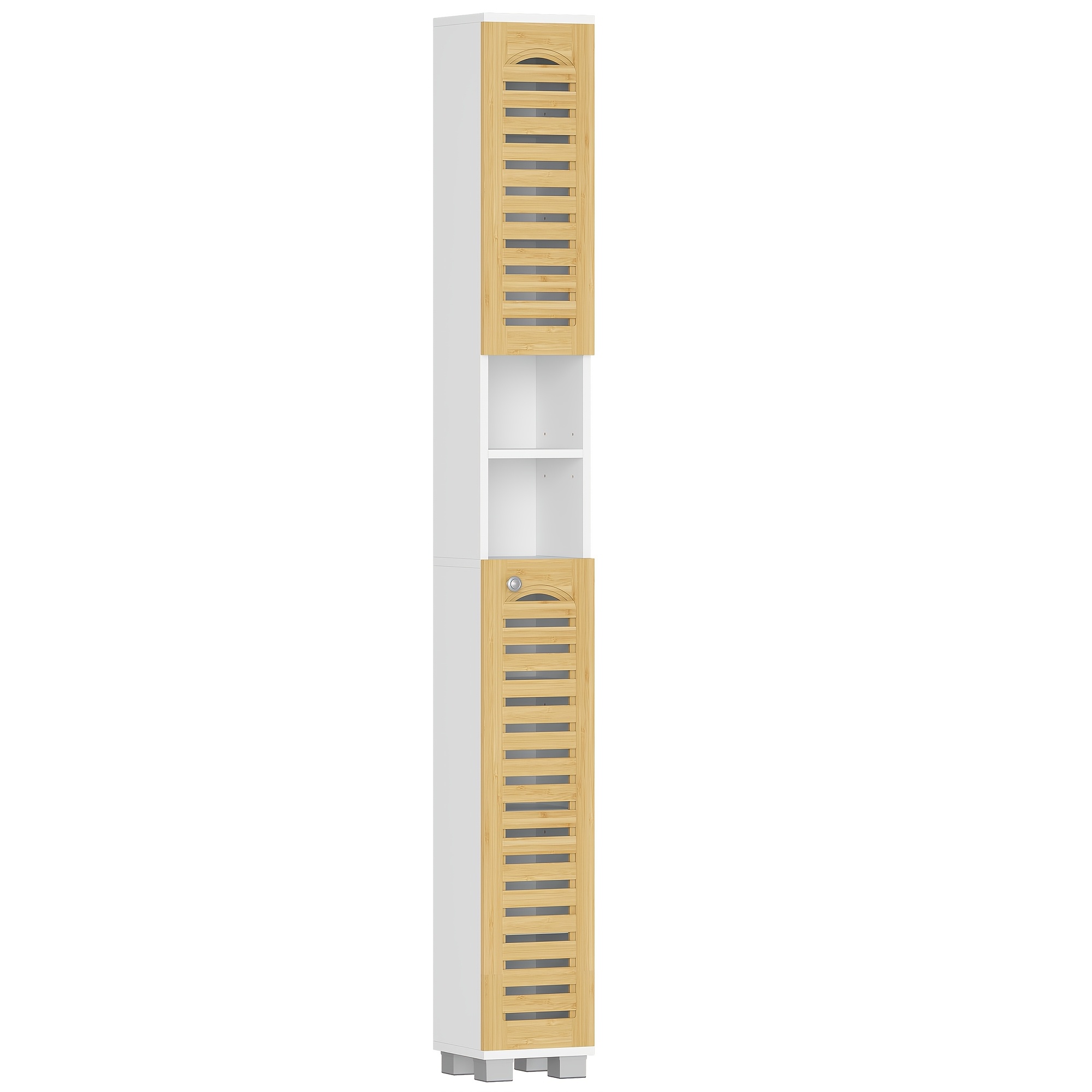 Bathroom Cabinet, Tall Cabinet, Narrow Bathroom Cabinet With Doors And 2 Open Compartments, Adjustable Shelves, For Living Room, Kitchen And Bathroom, 20 X 20 X 181.5 Cm