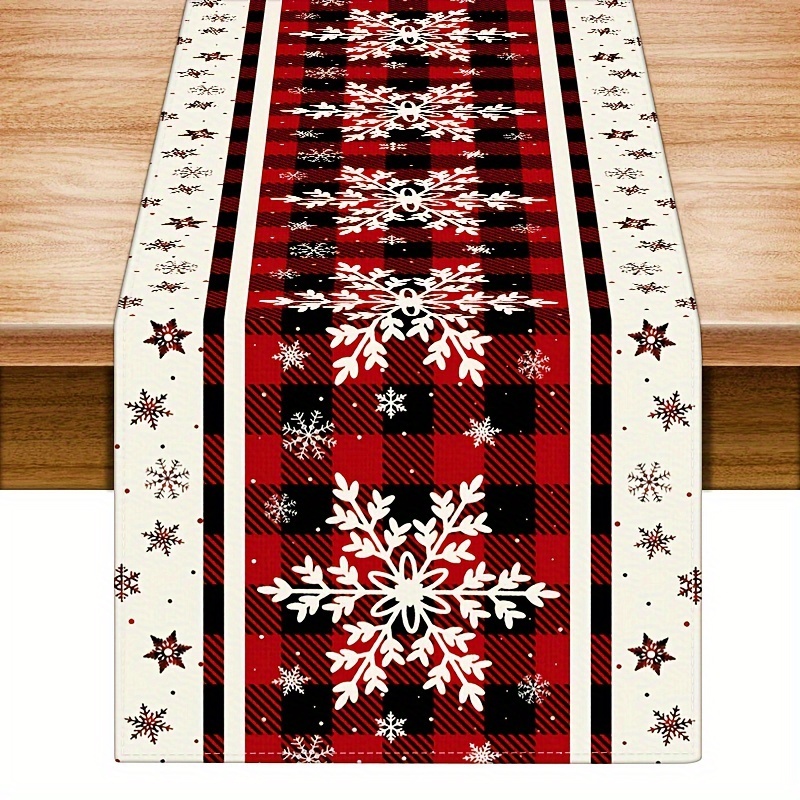 

Christmas Table Runner Plaid Polyester Woven Snowflake And Santa Claus Design For Holiday Decor - 1pc Square Shaped With 100% Polyester Filling And Lining