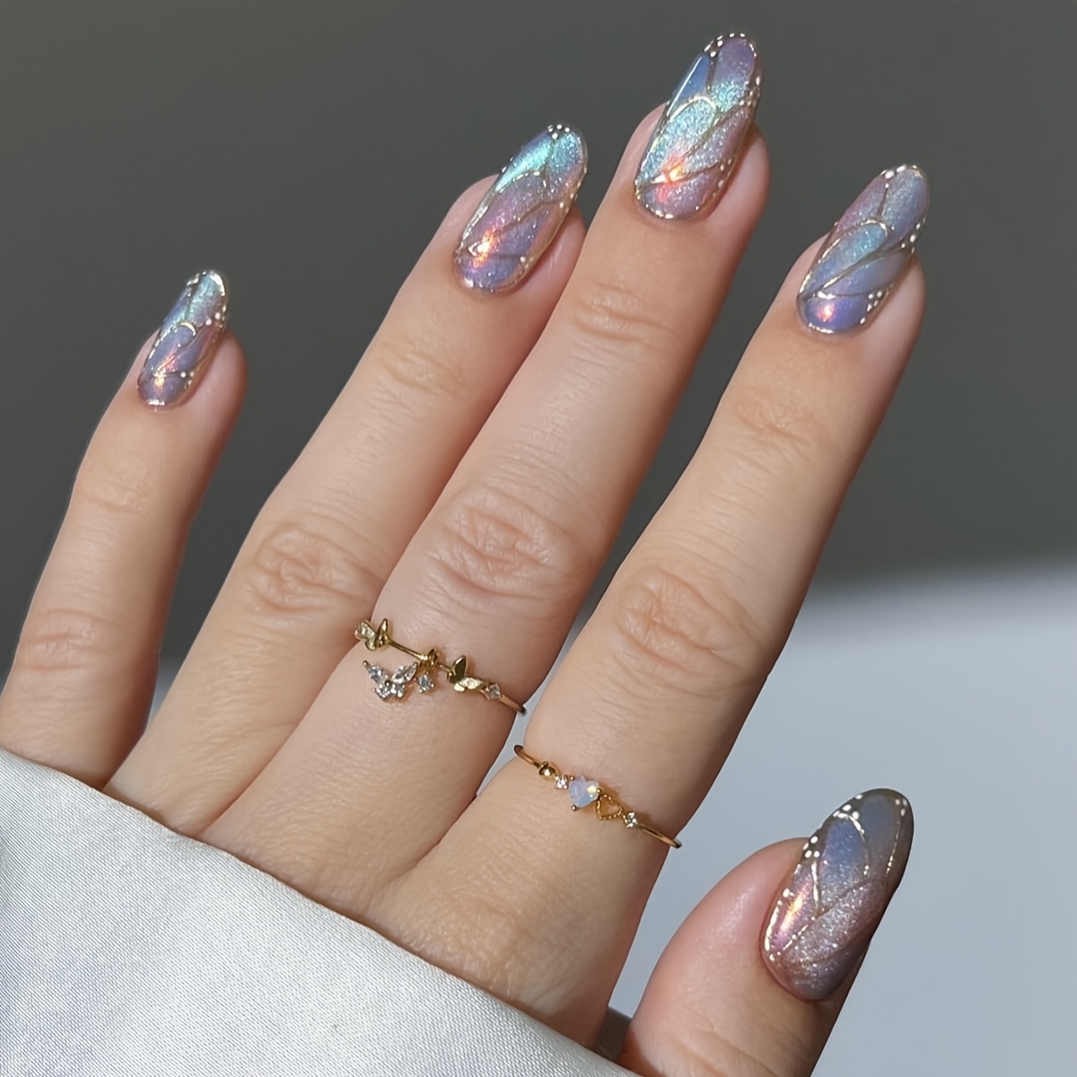 TEMU 24 stuks Ocean Wind Kleurrijke Kattenoog Vlindervleugel Textuur Amandelvormige Afneembare Nagelstickers Geschikt voor Dagelijks of Reisgebruik