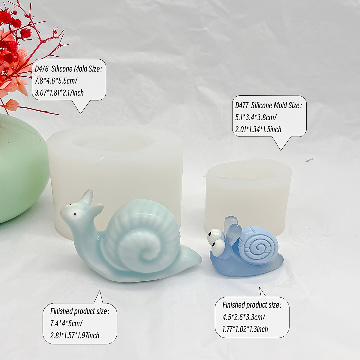 2pcs Adorable Snail Silicone Molds - Crawling Snail Candle And Decorative Mold For Diy Fragrance Candle Making, Resin Casting, And Projects, Diy Craft Molds | Design | Durable Silicone