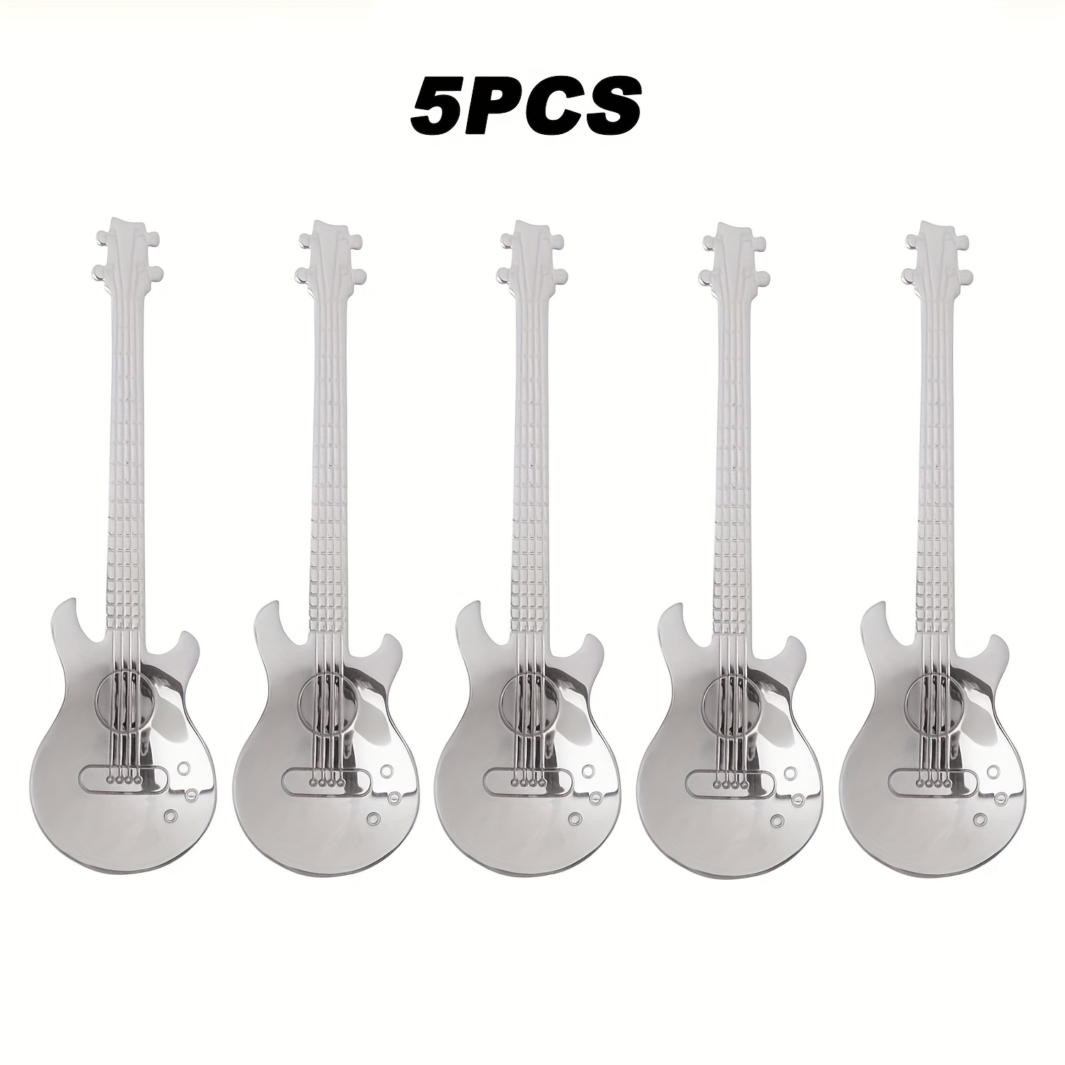 TEMU 3/5/10pcs Silvery Guitar Dessert Spoons Stainless Steel Espresso Teaspoon Musical Spoons For Stirring Drinking, Dishwasher Safe, Shiny Silvery,