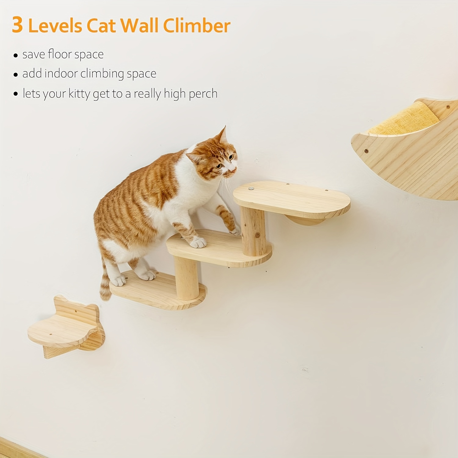 popular 3 level wall mounted cat climber shelf sturdy wooden cat tree with perches ladder festive indoor activity center for kitties christmas decor details 6