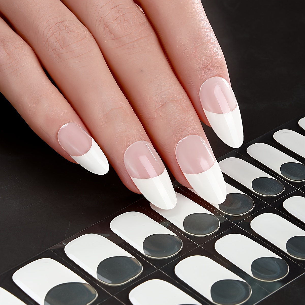 

20pcs Elegant White Semi-cured Gel Nail Wraps Kit - Long-, Easy To Apply And Remove, No Scent, Includes Nail File For Perfect French Manicure At Home - Ideal For Women And Girls Of All