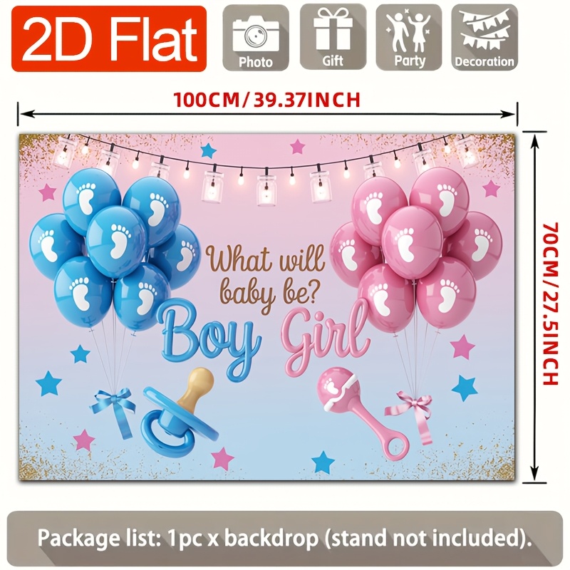 TEMU 2D Flat - 2D Flat - [per BANNER da Festa] Banner 2D Flat, 1 pz Blu Rosa Palloncini Ciucci Catene Luminose Sfondo in Poliestere, per Decorazioni