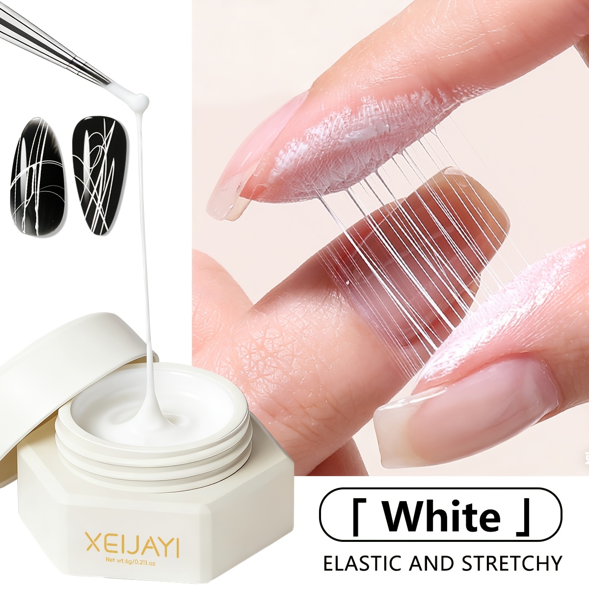 Image of Xeijayi 2-colors 6g Black & White 1 Stroke High Elasticity Easy To Apply Easy To Operate High Toughness For Nail Design