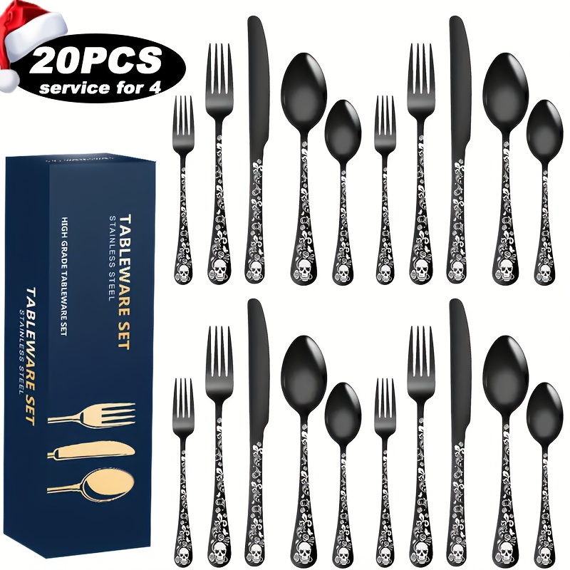 

20pcs Black Silvery Set, Stainless Steel Tableware Set, Unique Gothic And , Halloween, Easter And Christmas