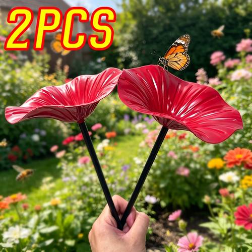 2 pack handmade metal garden flower stakes outdoor decor bird feeders bee watering station inserted ground tray feeders decorative drinking bowls and bird baths