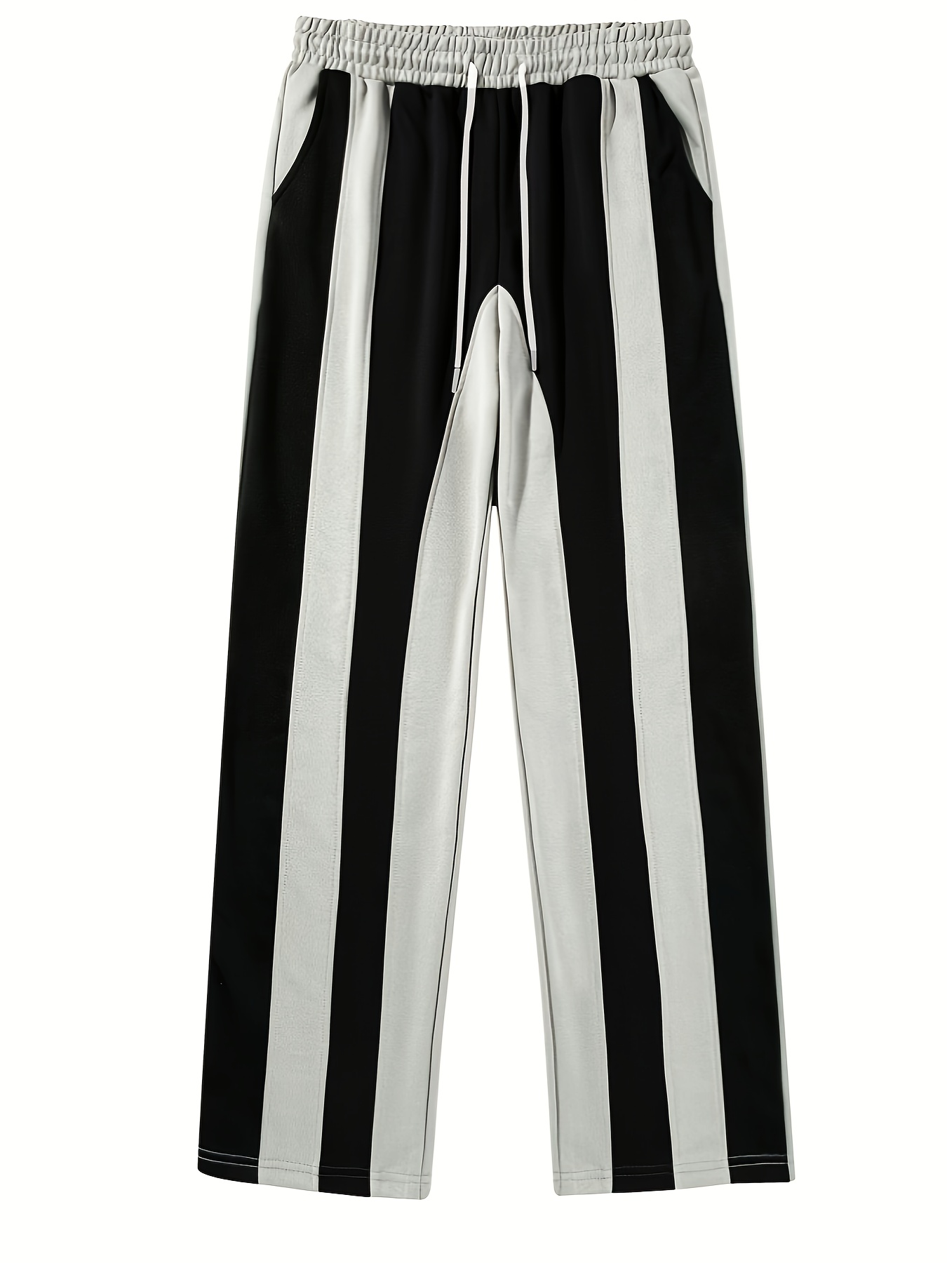 Men's Casual Patchwork Knitted Trousers, Slightly Elastic Fabric, Elasticated Waist, Suitable for Outdoor Wear All Year Round.