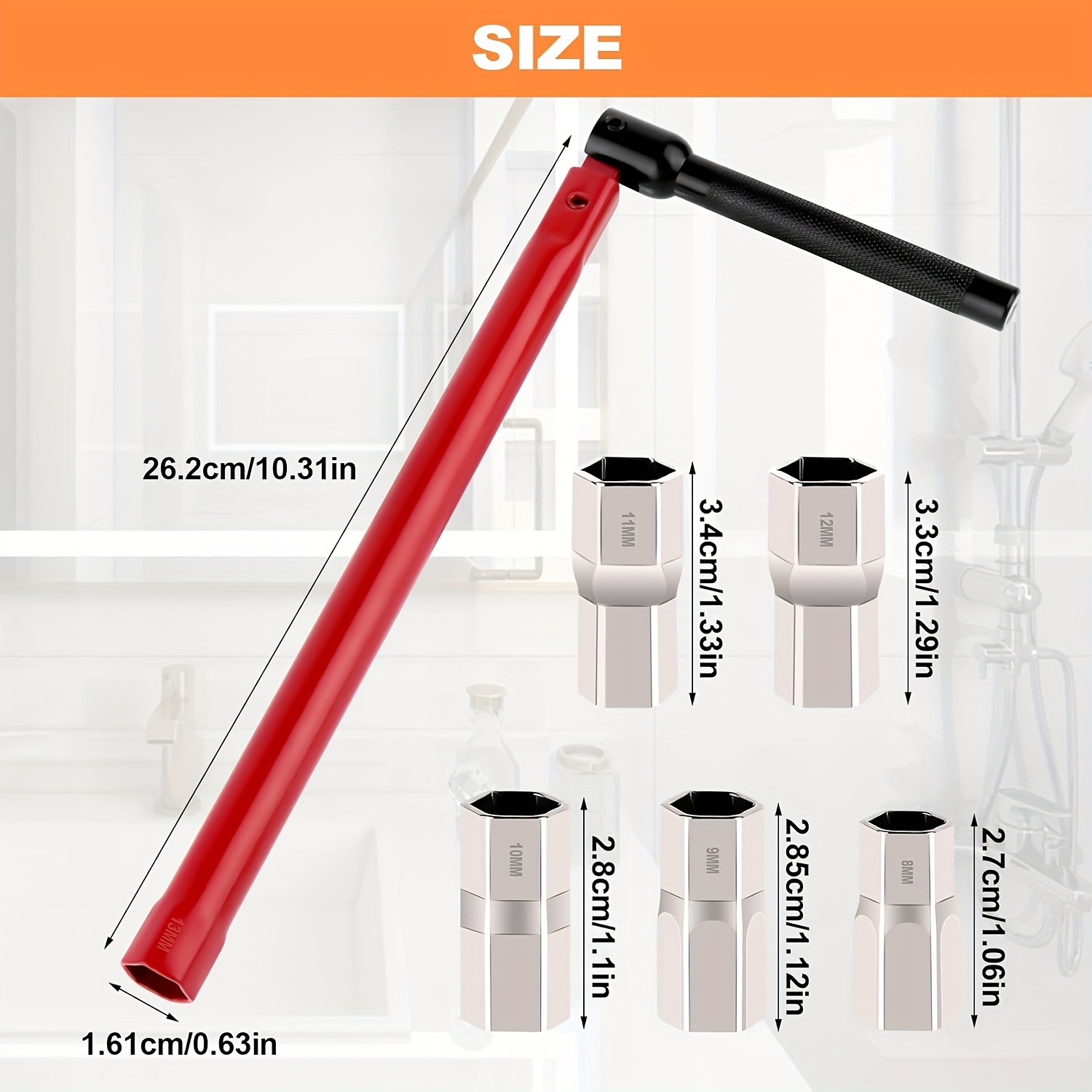Clé De Robinet 8 En 1 Multifonction – Pour Installation Lavabo, évier – ABS Et Aluminium – Rouge