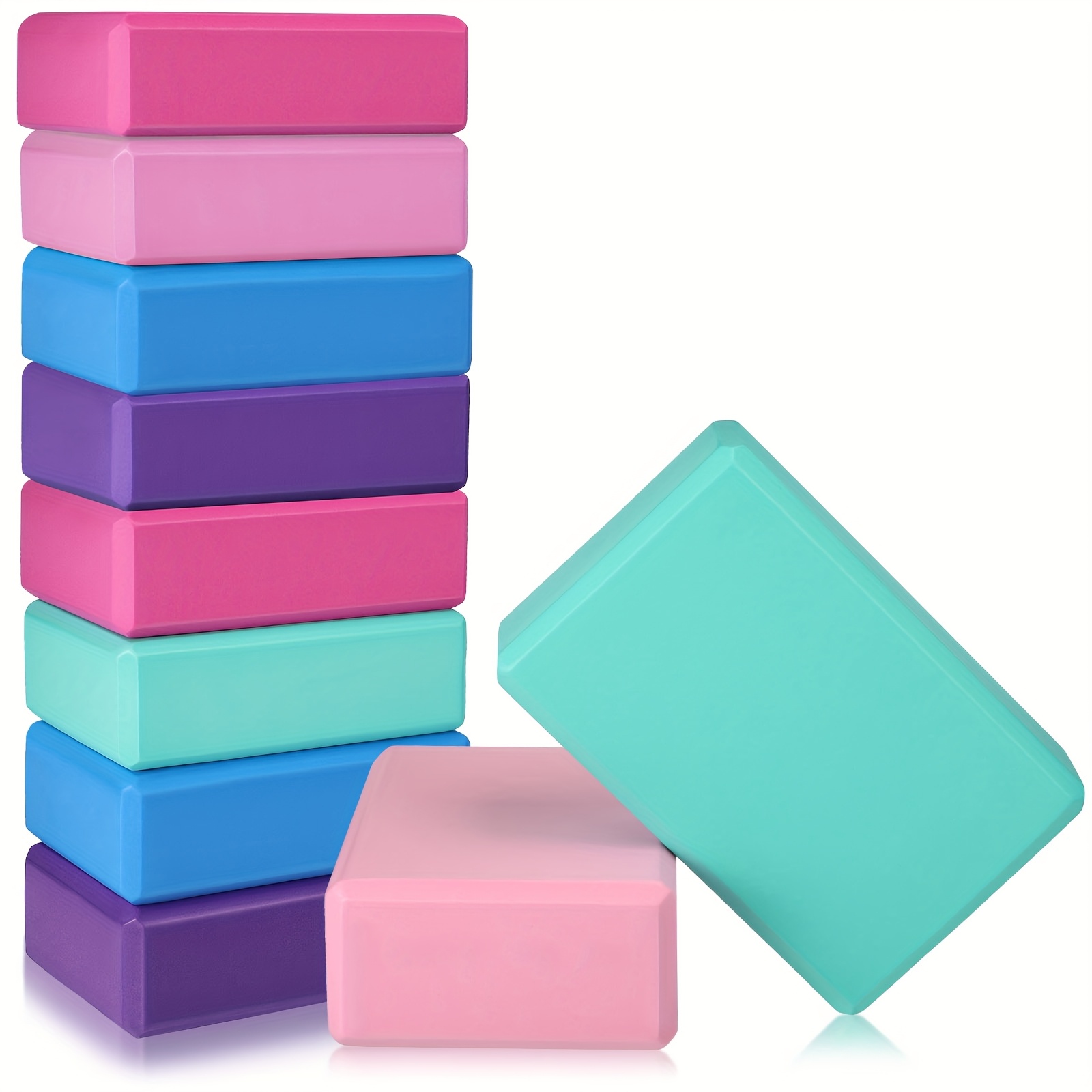 set of 10 yoga blocks made from high density eva foam designed to enhance strength balance and flexibility   supportive soft blocks feature a non slip surface   pilates and     colors