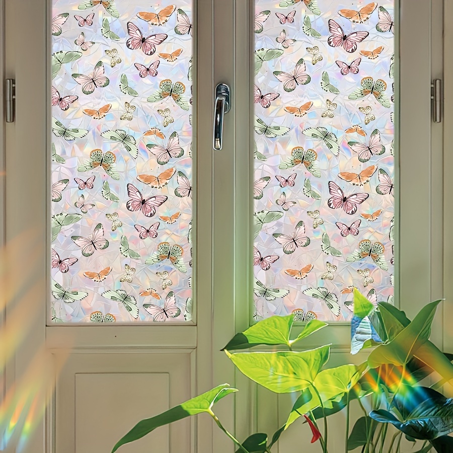

Colorful Butterfly Privacy Window Film, Electrostatic Cling Non-adhesive Pvc Glass Cover For Home Office Bathroom Decor, Modern Frosted Design - 1pc
