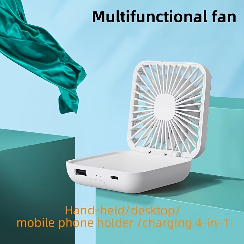 

1pc Mini Usb Fan With 5000mah Power Bank, 3-speed Levels Wind Speed, Foldable Portable And Rechargeable, Phone Holder, Indoor And Outdoor Use