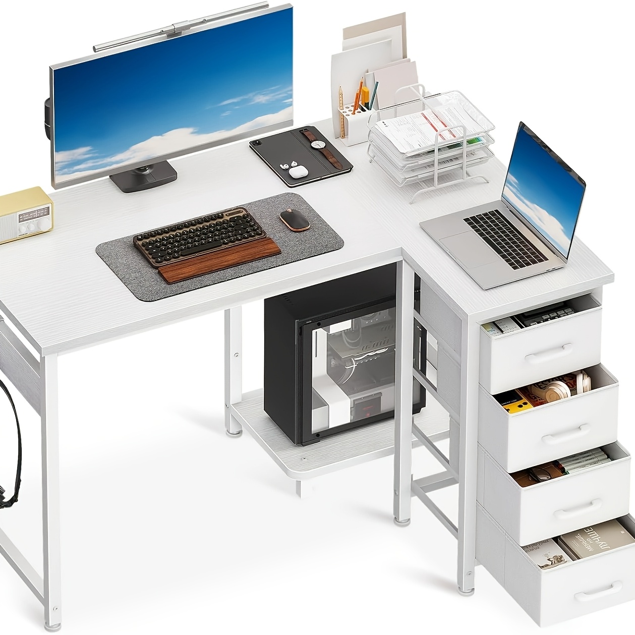 TEMU Small L-shaped Corner Computer Desk With Drawers, Office Desk, Easy Assembly Writing Study Desk For Small Spaces, White Modern Desk 100 X 70cm