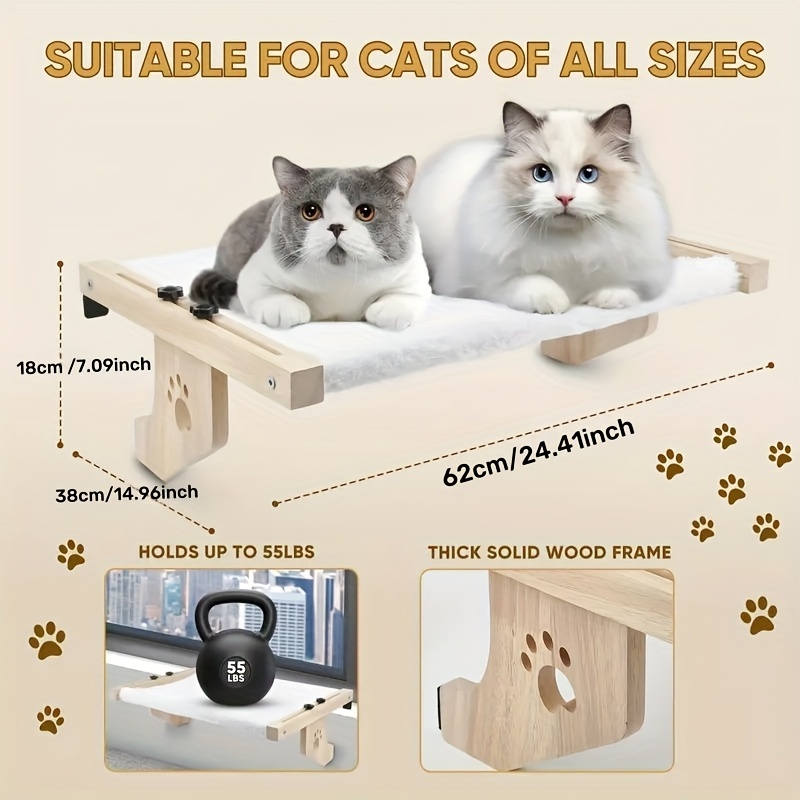 TEMU Cat Window Hammock, 24.4in*15in, Cat Window Sill, Wooden And Metal Frame, Easy To Adjust Window Sill, Bedside, Drawer And Cabinet, Suitable For Indoor Cats