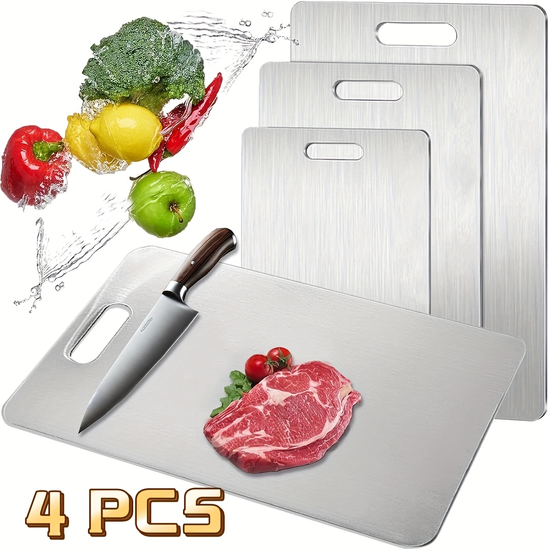TEMU 4pcs Stainless Steel Cutting Boards - Food Grade Durable Kitchen Cutting Boards - Non-slip Design For Meat Fruits Vegetables - Dishwasher Safe