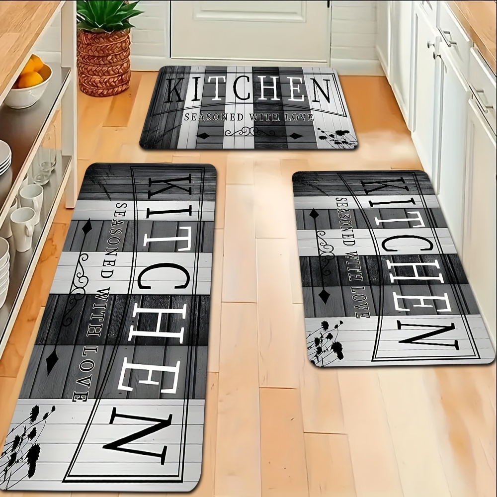 TEMU 2pcs/3pcs, Wood White Gray Kitchen Decor Soft Sponge Absorbent Non-slip Kitchen Mat Set, Machine Washable Bathroom Mat Set For Bedroom, Kitchen,