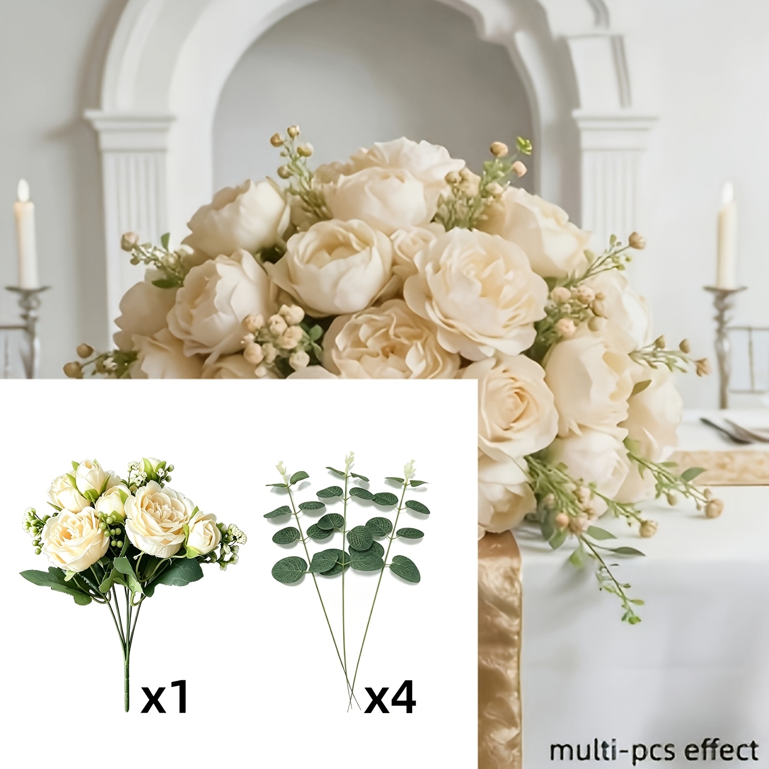 TEMU 5pcs Set Of Autumn-style Trending Champagne-colored Faux Peony Bouquets, Realistic To The Touch, With Three-dimensional And Full-bodied Flower