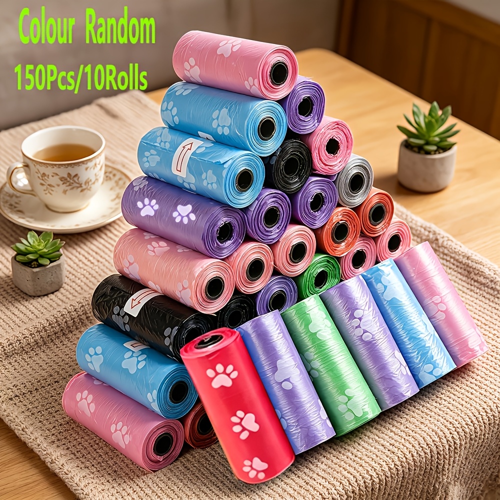 TEMU Random Colours 150pcs/10rolls 300pcs/20rolls Dog Waste Bags; Portable, Durable, Thickened, Leak-proof And Odour-proof; Pet Waste Bags; Durable
