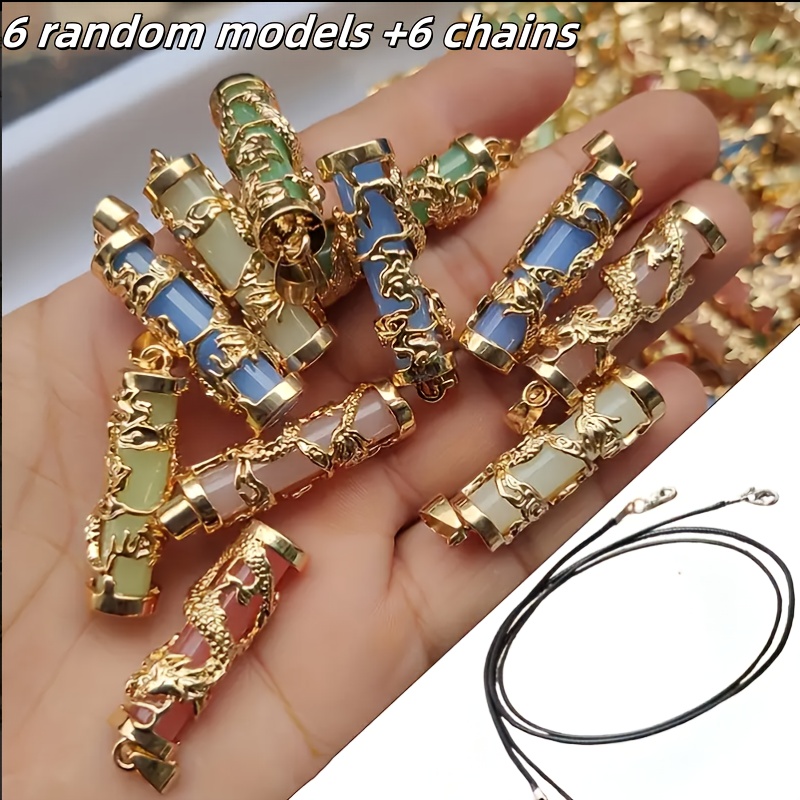 TEMU 12pcs (6pcs Chains And 6pcs Pendants) -the- Pendant Necklace, Random Colors, With Multicolor Resin Stone And Golden Alloy - Jewelry Making