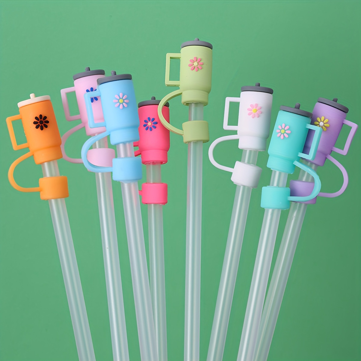 

6pcs Silicone Straw Covers For Stanley Cups 40oz - Reusable, Dustproof Toppers For 10mm Straws - Parties & Back To School Supplies