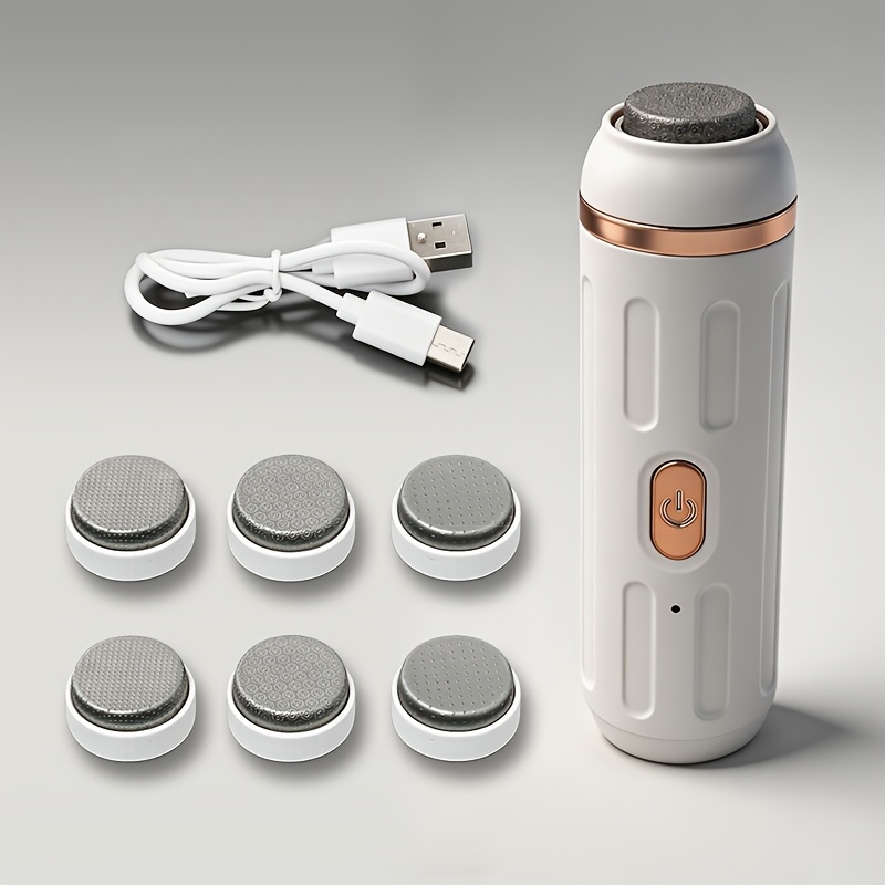 TEMU Electric , 6pcs Interchangeable Heads, Automatic Dead Skin Remover, Removal Tool, Portable Electronic Foot Care Device, One-button Control, For